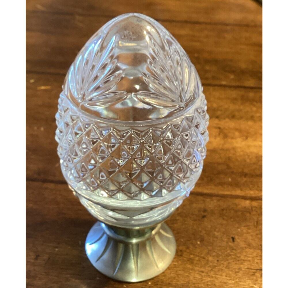 Glass Crystal Decorative Egg with Metal Stand / Base - Marked France